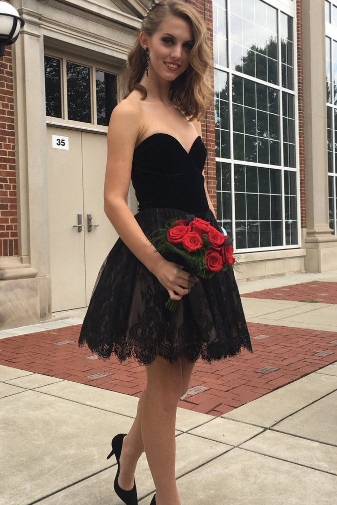 Black Homecoming Dresses,Lace Homecoming Dress,Sweetheart Prom Dresses,Short Prom Dress,Cute Prom Dress,Little Black Dresses,Cheap Cocktail Dress,Sexy Party Dresses