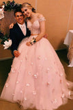 Stunning Two-piece V Neck Bridal Dress Flowers Appliqued Pink Wedding Gowns OKP91