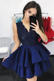 New Arrival A-Line V-Neck Short Homecoming Dress with Appliques,Graduation Dress OK313