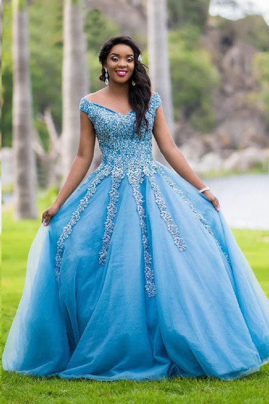 Puffy Ball Gown Prom Dress Long Off Shoulder Formal Dress OKW34