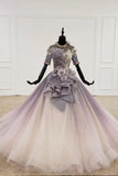 Sparkly Ball Gown Half Sleeves Ombre Quinceanera Dress with Flowers OKS90