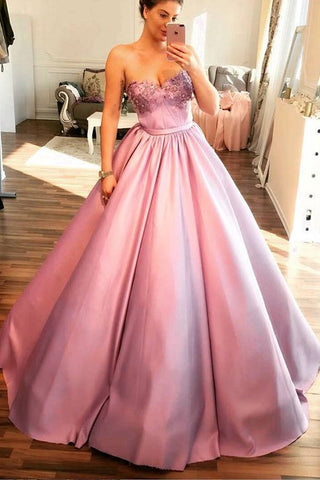 Unique Pink Sweetheart Modest Ball Gown Prom Dresses With Beading OKF65