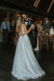 Marvelous V-neck A-line Wedding Dress Appliques Tulle Bridal Gowns OKU42