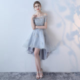 Off the Shoulder Organza A Line High Low Short Sleeves Lace Top Homecoming Dress OKC8