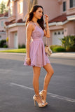 Cute A-Line Spaghetti Straps Short Purple Chiffon Homecoming Dresses with Lace Top OKA98