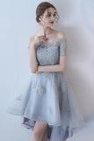 Off the Shoulder Organza A Line High Low Short Sleeves Lace Top Homecoming Dresses OKC8