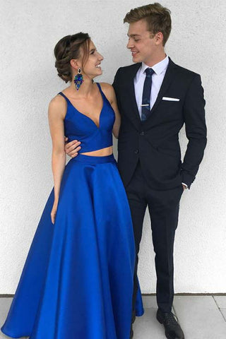 Sexy Prom Dresses,Royal Blue Prom Dress,A-line Prom Gown,Two-Piece Prom Dress,Satin Prom Dress,Simple Prom Dress,Blue Evening Dresses,Formal Evening Dress,Long Prom Dresses