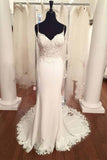 Spaghetti Straps Lace Top Mermaid Backless Beach Wedding Dress OKC84