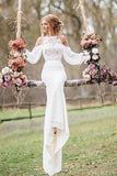 Unique Lace Top Long Sleeves Mermaid Long Wedding Dresses OK790