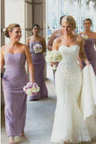 Sheath Sweetheart Floor-Length Lilac Ruched Chiffon Bridesmaid Dress OKS41