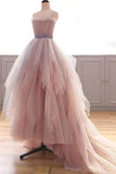 Vintage A-line Spaghetti Straps Blush Prom Dress Puffy Ruffles Party Dress OKU26