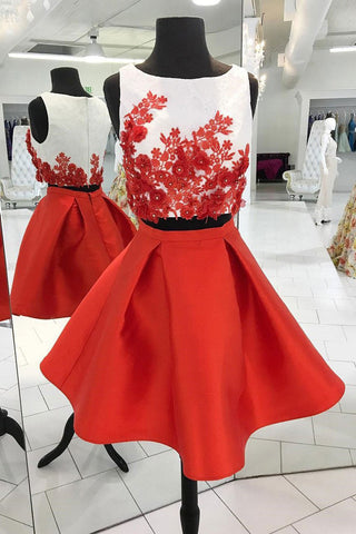 Red Short Two Pieces A Line Homecoming Dress Graduation Dress OKB65