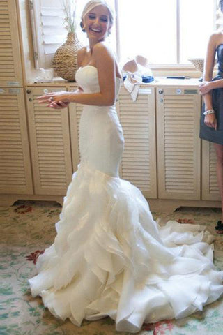 Ivory Wedding Dresses,Mermaid Wedding Dress,Long Wedding Gown,Sweetheart Wedding   Dresses,Organza Wedding Dresses