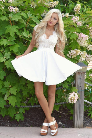 A-line Homecoming Dresses,Sexy Prom Dress,Short Prom Dress,White Homecoming Dresses,Lace Homecoming Dress,Open Back Prom Dresses,Graduation Dress,Party Dress