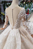 Princess Long Sleeves Ball Gown Lace Wedding Dress, Long Bridal Dress OKN43