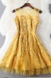 Fashion Homecoming Dresses,Gold Homecoming Dresses,A Line Homecoming Dress,Short Prom Dress,Appliques Homecoming Dresses