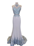 Lace Appliqued 2 Pieces Mermaid Sweep Train Prom Dress,Senior Prom new Dress OK178