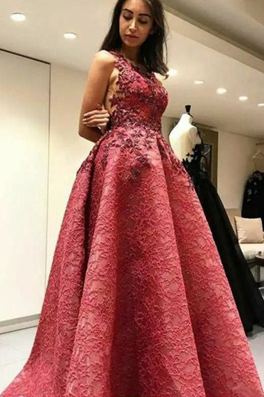 A-Line Prom Dresses,Backless Prom Gown,Lace Prom Dress,Appliques Prom Dress