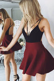 Deep V Neck Prom Dress,Backless Homecoming Dresses,Spaghetti Straps Homecoming Dresses, Short Prom Dresses,Burgundy Homecoming Dresses,Simple Homecoming Dresses,Party Dress for Girls