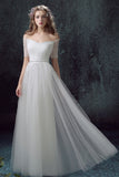 Simple Wedding Dresses,Tulle Wedding Dress,Off Shoulder Wedding Dresses,Short Sleeves Wedding Dresses
