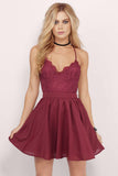 Burgundy Homecoming Dresses,Lace Homecoming Dress,Spaghetti Straps Prom Dresses,Chiffon Prom Dress,Short Prom Dress,Cheap Evening Dress,Sexy Homecoming Dress