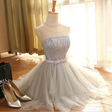 Cute A-line Scoop Gray Tulle Sleeveless Short Homecoming Dress,Sweet 16 Dresses OK316