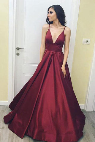 Simple Prom Dresses,Spaghetti Straps Prom Dresses,Burgundy Prom Dresses,V neck Prom Dress,A Line Prom Dresses,Long Prom Dresses,Formal Evening Dress