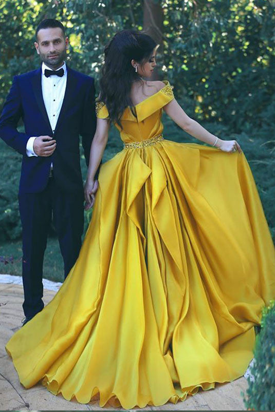 Off the Shoulder Prom Dress,2018 Prom Dresses,Yellow Prom Dress,Formal Prom Dress,Summer Evening Gowns