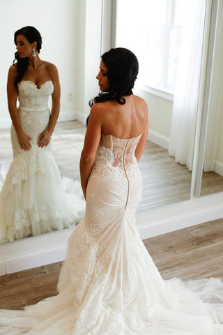 Sweetheart Wedding Dresses,Mermaid Wedding Dress,Tiered Wedding Gown,Ruched Wedding   Dresses,Lace Wedding Gown