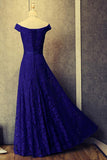 Royal Blue A Line Off Shoulder Lace Long Prom Dress Evening Dresses OK741