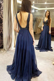 Sexy Low Cut Beading Chiffon Long Prom Dress For Teens,Graduation Party Dresses OK939