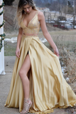 Gorgeous Prom Dresses,Two Piece Prom Gown,Beading Prom Dress,V Neck Prom Dress