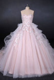 Romantic Pearl Pink Ball Gown Wedding Dresses, Sweetheart Appliques Bridal Gown OKQ24