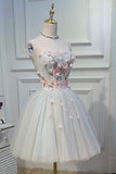 A Line Sweetheart Tulle Short Homecoming Dresses With Flowers OKN45