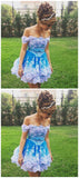 Off Shoulder Lace Appliques Short Prom Gowns, Cute Homecoming Dress OKC44