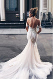 Mermaid Sweetheart Backless Court Train Wedding Dress with Lace Appliqued OKR19