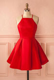 Short Straps Red Simple Satin Cheap Homecoming Dresses for Girls OK235