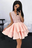 New Arrival A-Line V-Neck Short Homecoming Dress with Appliques,Graduation Dress OK313