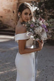 Simple Beach Mermaid Wedding Dresses Off The Shoulder Bodice Boho Mariage Gown OKV33