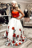 Fashion Two Pieces A Line Sweetheart Floral Long Prom Dress OKS3